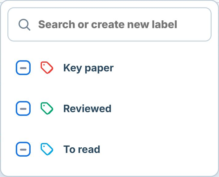 LumaCite label picker with Key paper, Reviewed, and To read