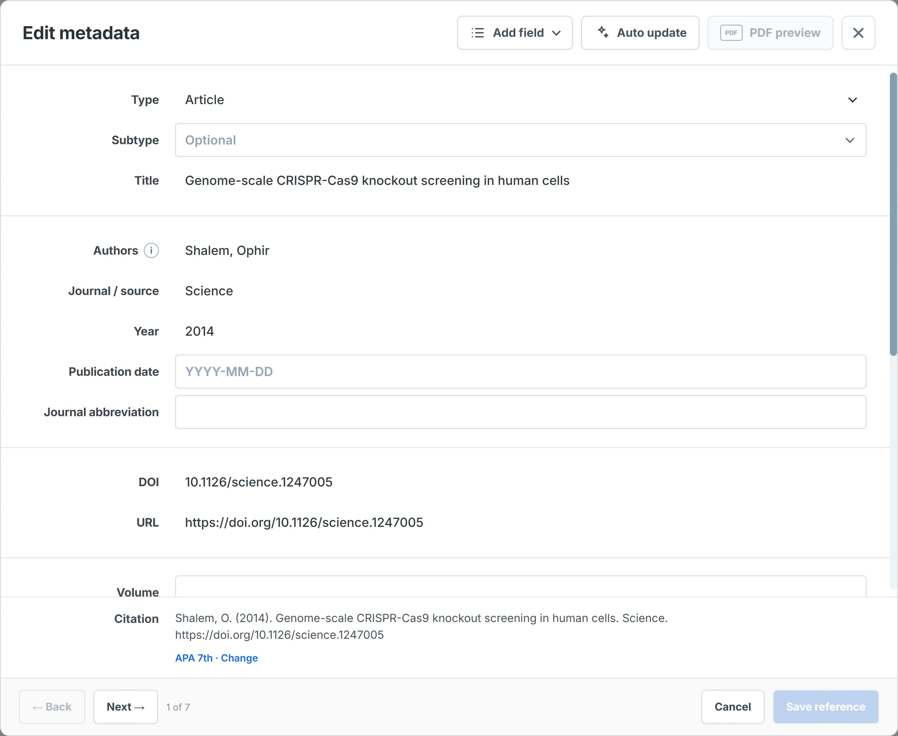 LumaCite metadata editor with Auto update, reference details, and citation preview