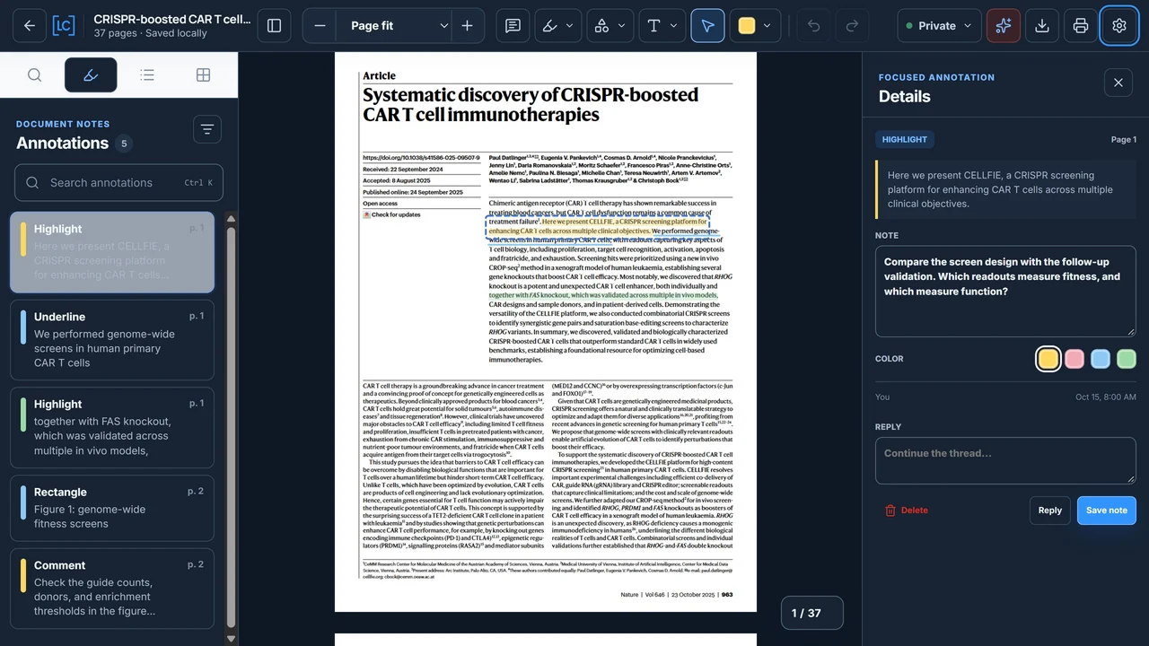 LumaCite PDF workspace in dark theme